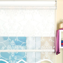 Krem Damask Çift Mekanizmalı Stor ve Tül Perde