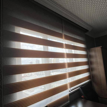 Kahve rengi geniş plise zebra perde