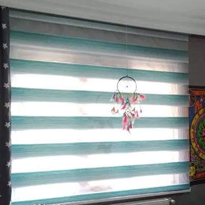 Yeşil Beyaz Jakarlı Zebra Perde